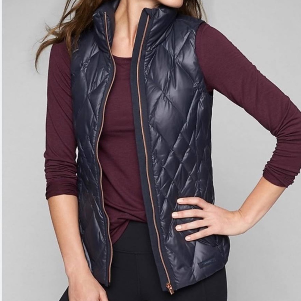 Athleta Responsible Quilted Puffer Vest in Navy!